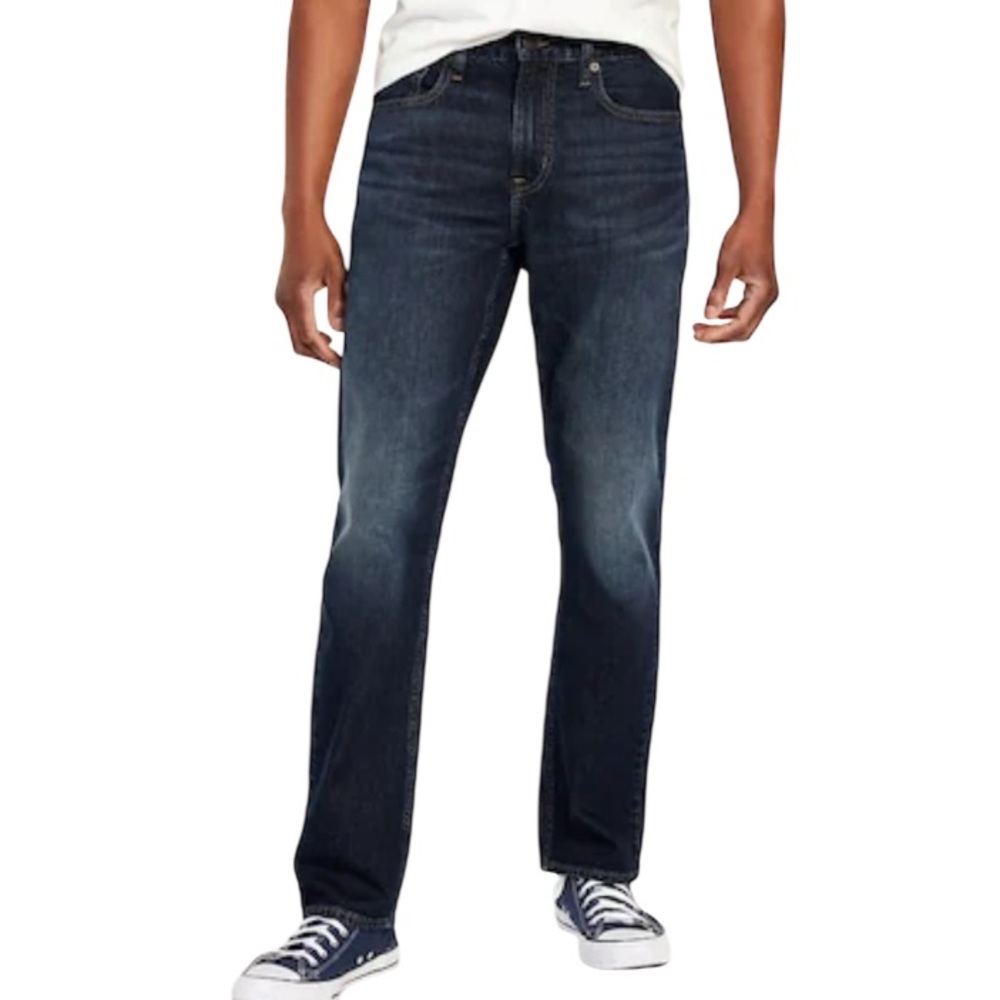 Old Navy Men’s Straight Jeans Blue Dark Wash Built-In Tough Built-In Flex 34x34